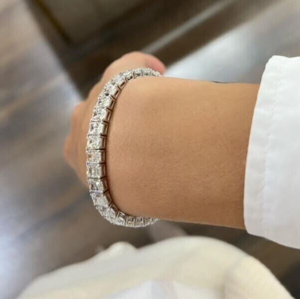 Emerald Cut Simulated Diamond Stunning Charm Bracelet In 14K White Gold Plated