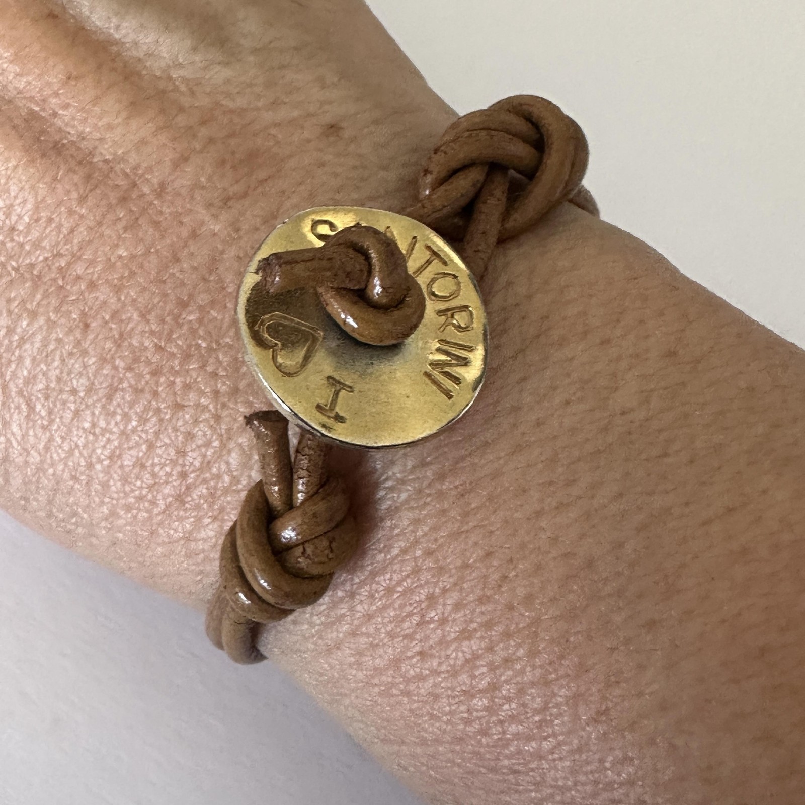 Brown Leather Stone Charm Bracelet Womens 7 Inch I Heart Santorini Travel