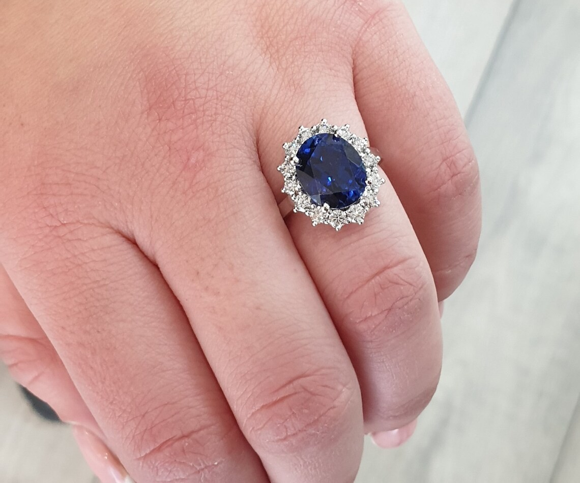 2CT Sappphire Lab Created 925 Silver Plated Halo Ring Anniversary Gift