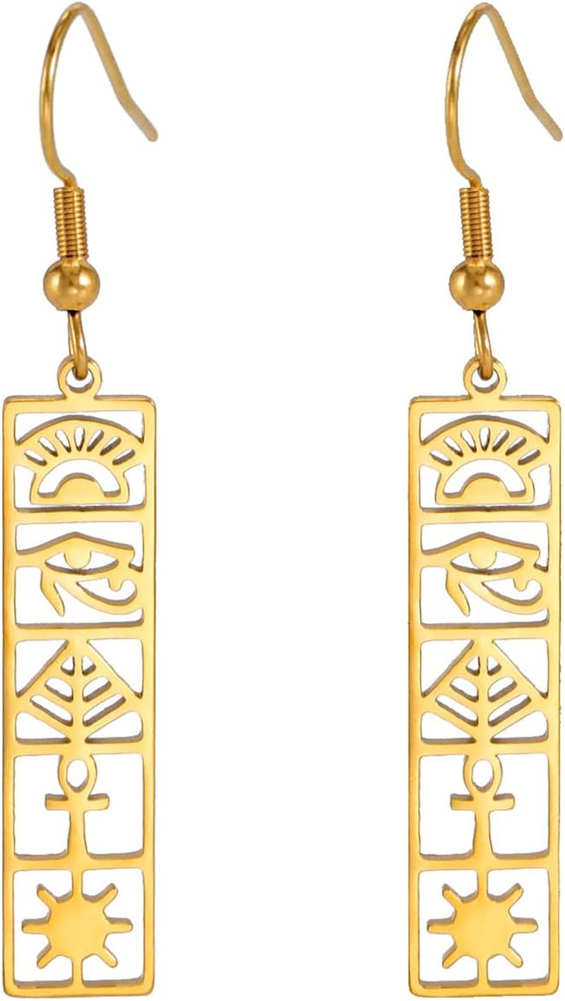 Egyptian Earrings for Women Stainless Steel Ankh Cross Eye of Horus Dangle Drop