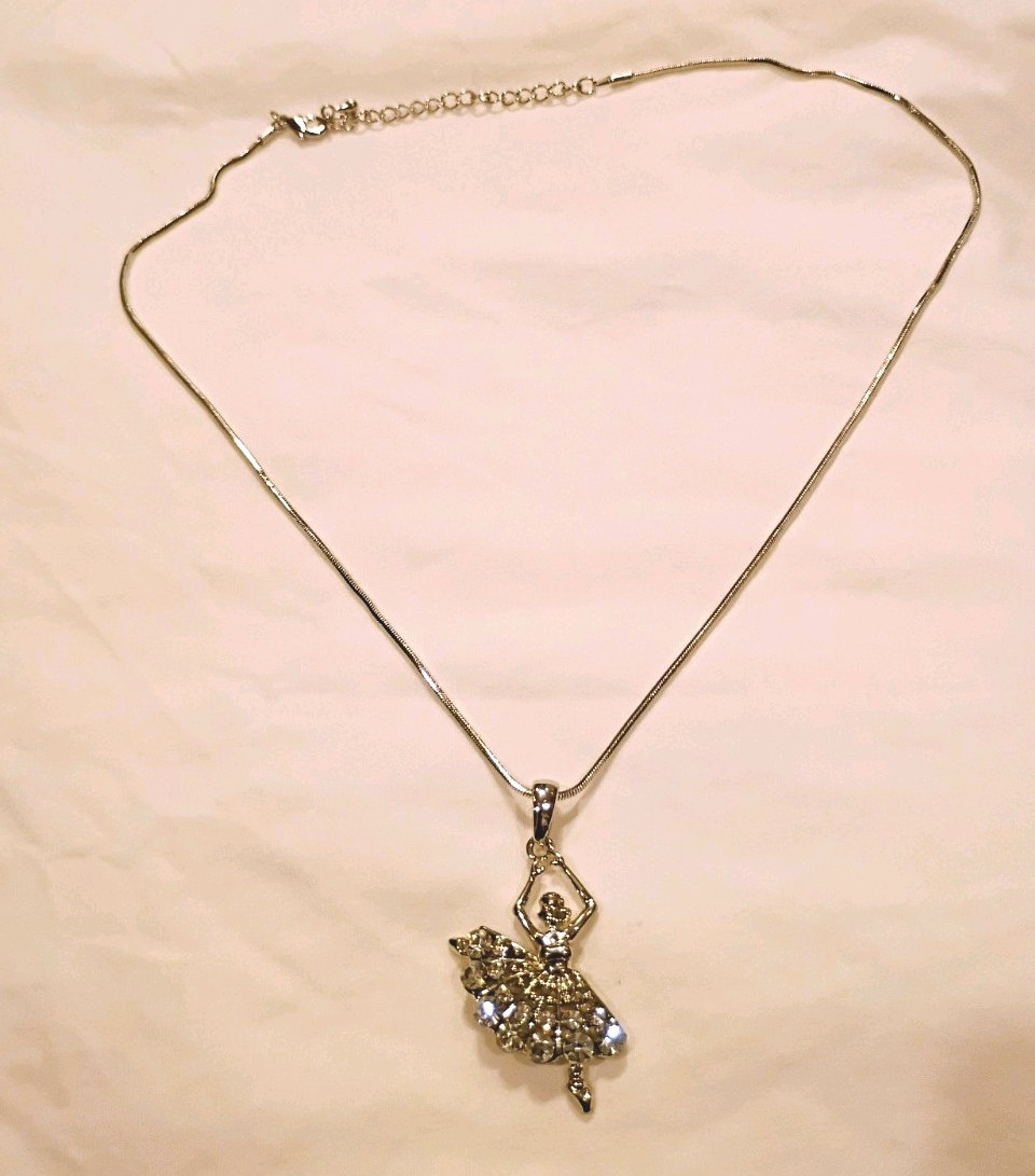 Crystal Ballet Dancer Dance Girls Charm silver finish Necklace