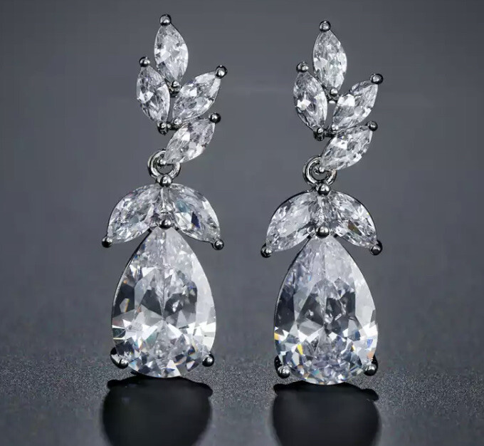 Austrian Luxury AAA CUbic Zirconia Dangle Drop Earrings For Women Wedding Bridal