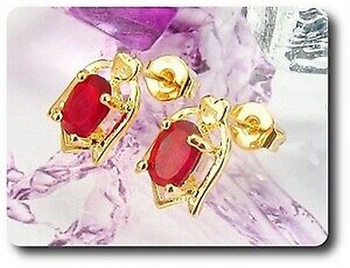 Earrings Ruby 0 3/32×0 9/32in Gold Plated 18