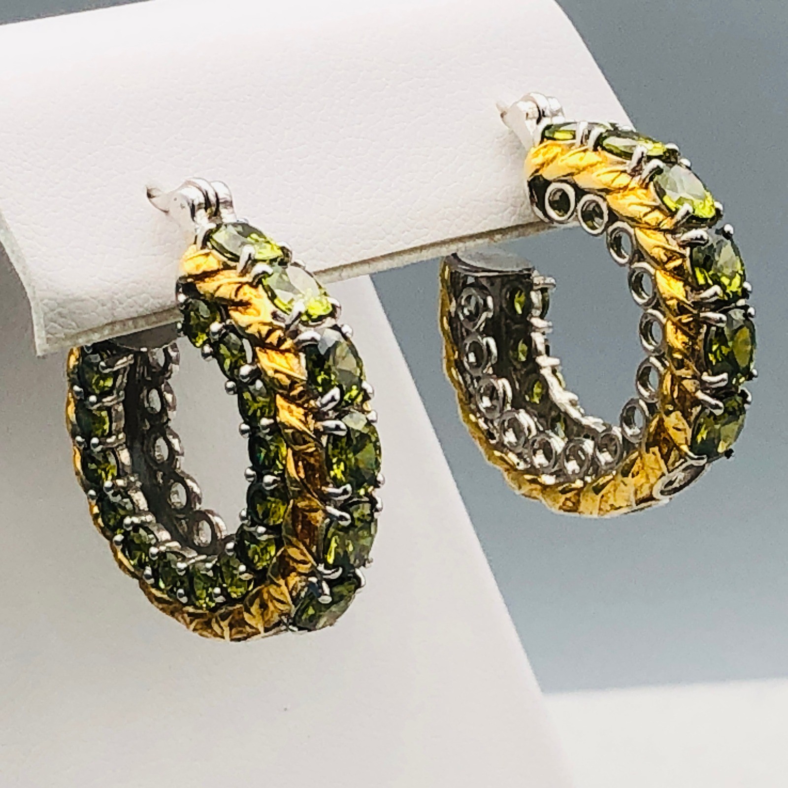 Karis Hoop Earrings Simulated Peridot Green Gold Tone Silver Tone Mixed Metal