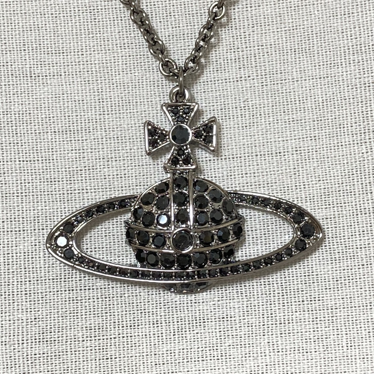 Vivienne Westwood Necklace Bas Relief Big Orb 52cm 6 x 4cm Gunmetal w/Pouch