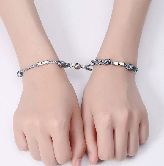 2pcs Magnetic His and Hers Couple Bracelet Love Distance Braided Rope Bracelet