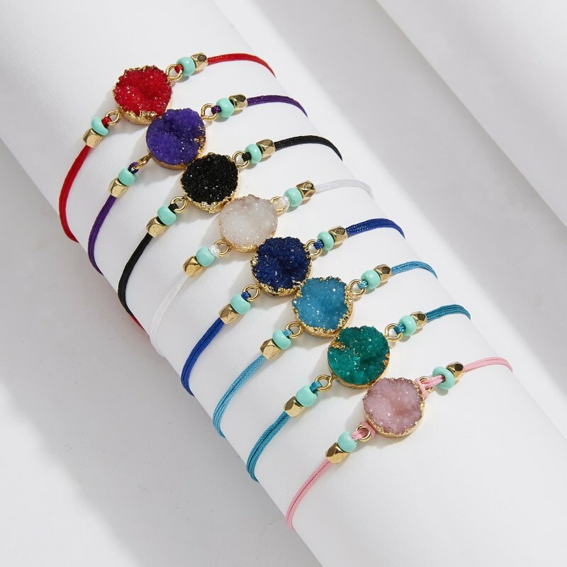 Natural Stone Crystal Braided Rope Bracelet Friendship Couple Card Jewelry Gift