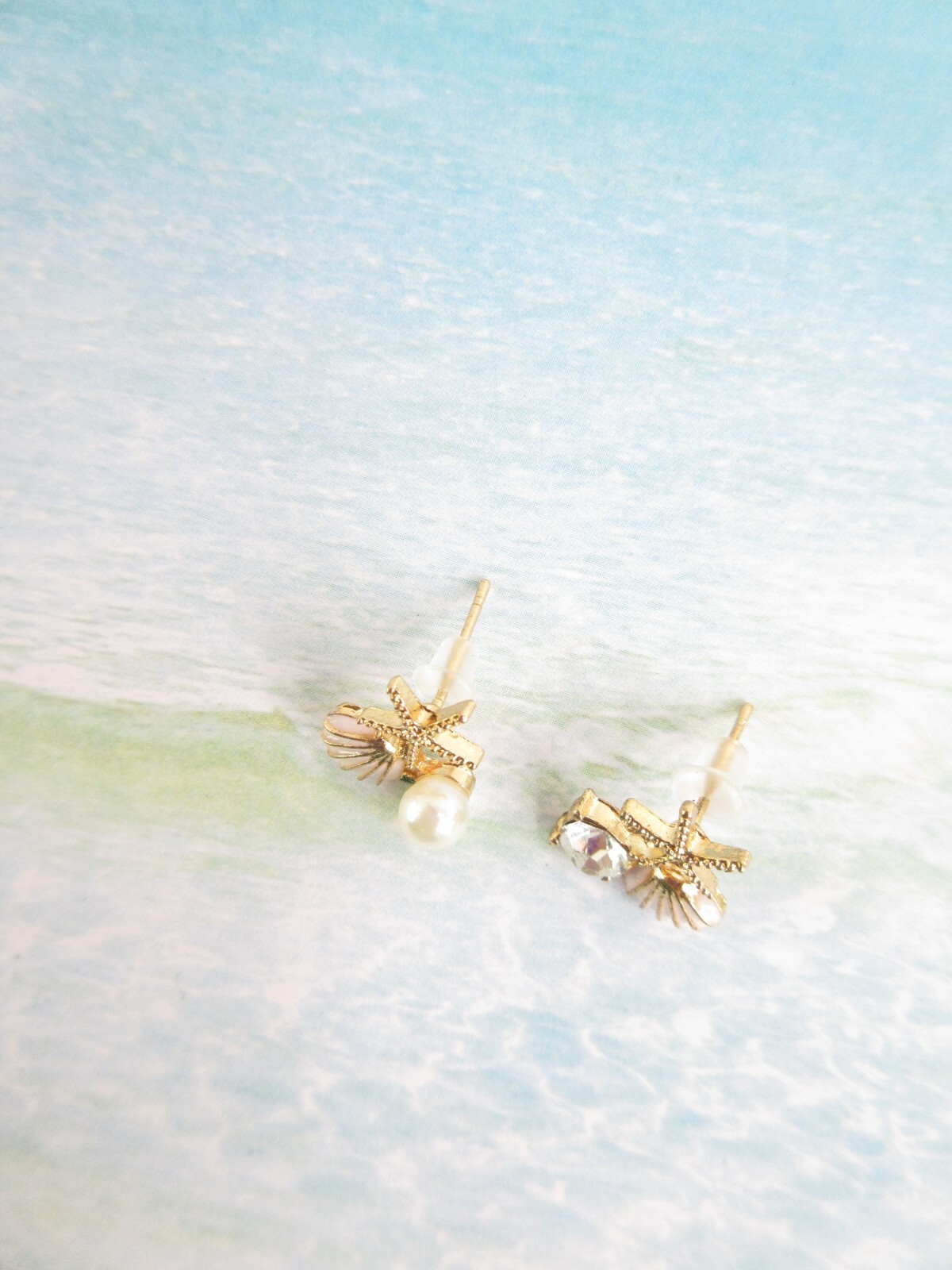 Dainty Seashell Earrings Starfish Rhinestone Pearl Pierced Beach Jewelry Pretty