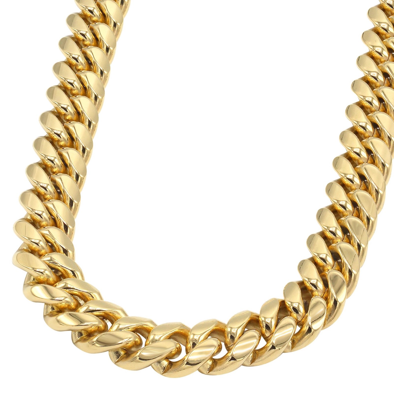 Mens Thick Solid Stainless Steel 14K Gold Hip Hop Cuban Miami Link Chain Set