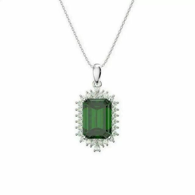 Emerald Cut Simulated Emerald Women’s Stunning Pendant In 14k White Gold Plated