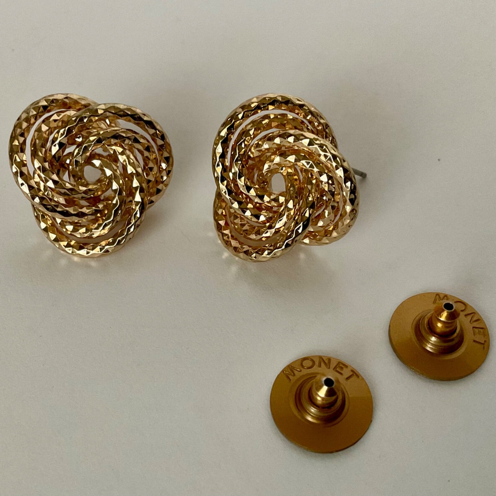 Money Gold Tone Post Earrings Swirl Wavy Love Knot Infinity NEW
