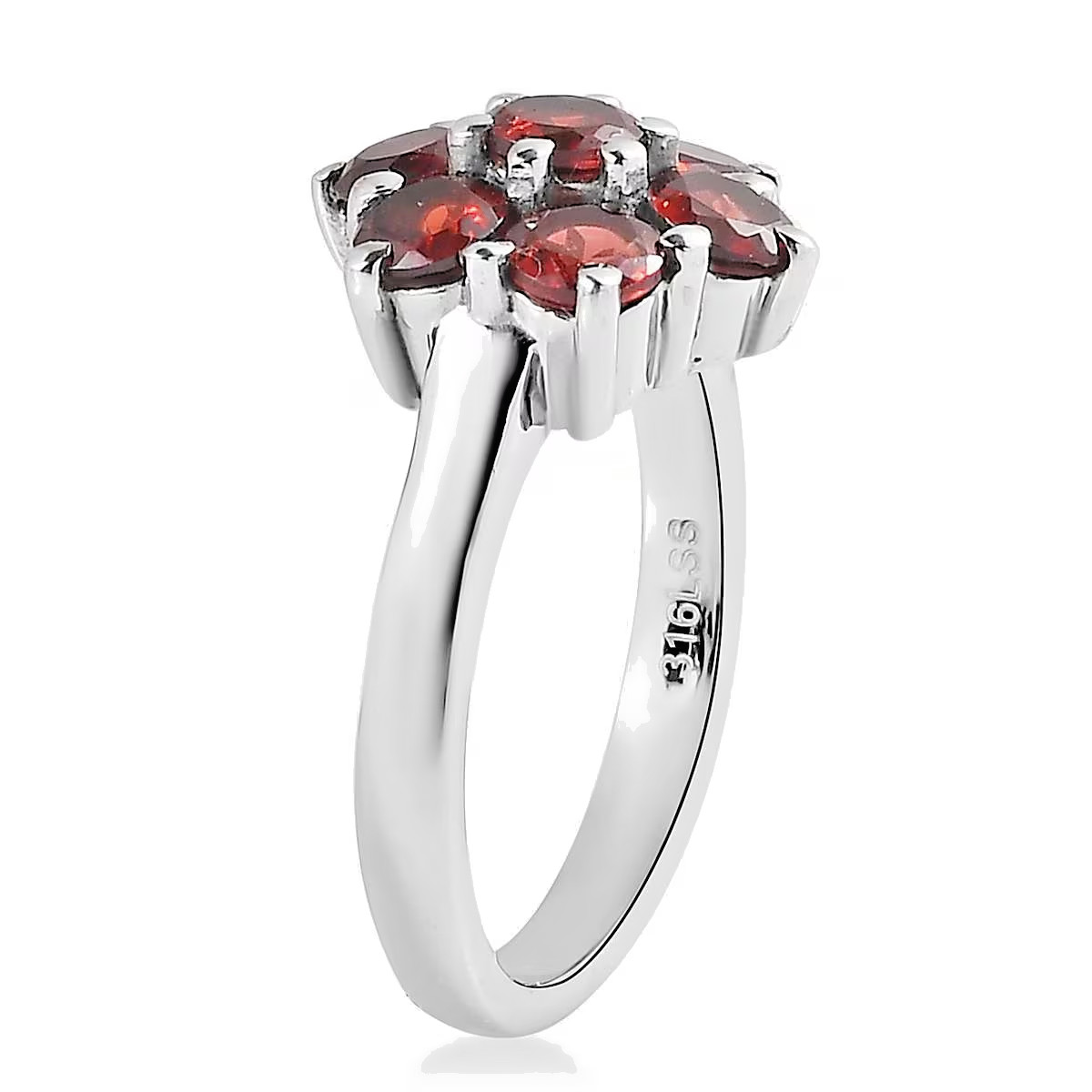 Mozambique Round Garnets 2.35 ctw Floral Ring in 316L Stainless Steel Size 8 NEW