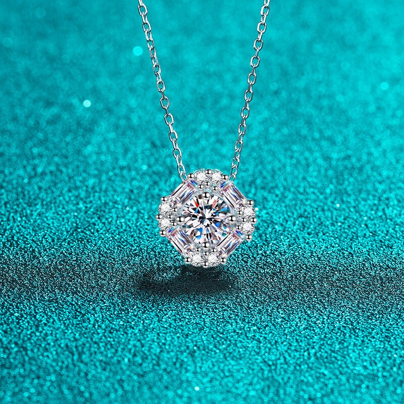 1.62Ct Round Cut Moissanite Pendant Necklace 925 Sterling Silver GRA Pass Tester