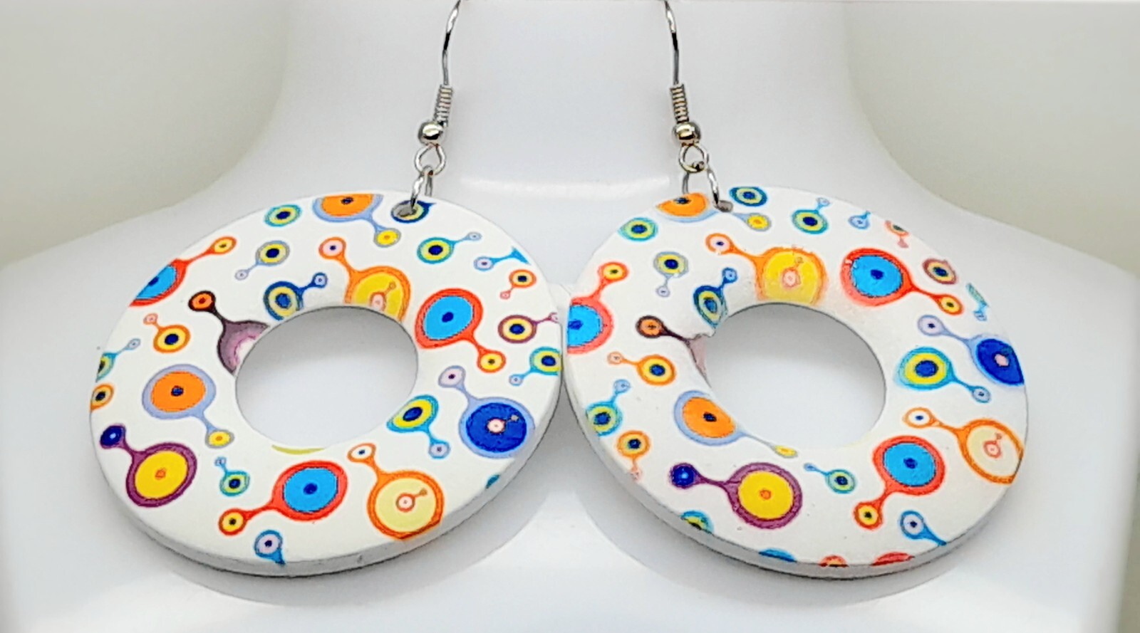 GEOMETRIC SUMMER MULTI COLOR PRINT DISC SHAPE WOOD FASHION JEWELRY EARRINGS #3