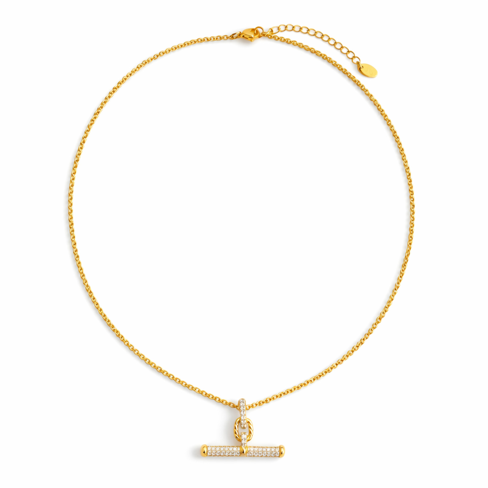 Pavé Accent T-Bar Chain Necklace | 18k Gold Plated