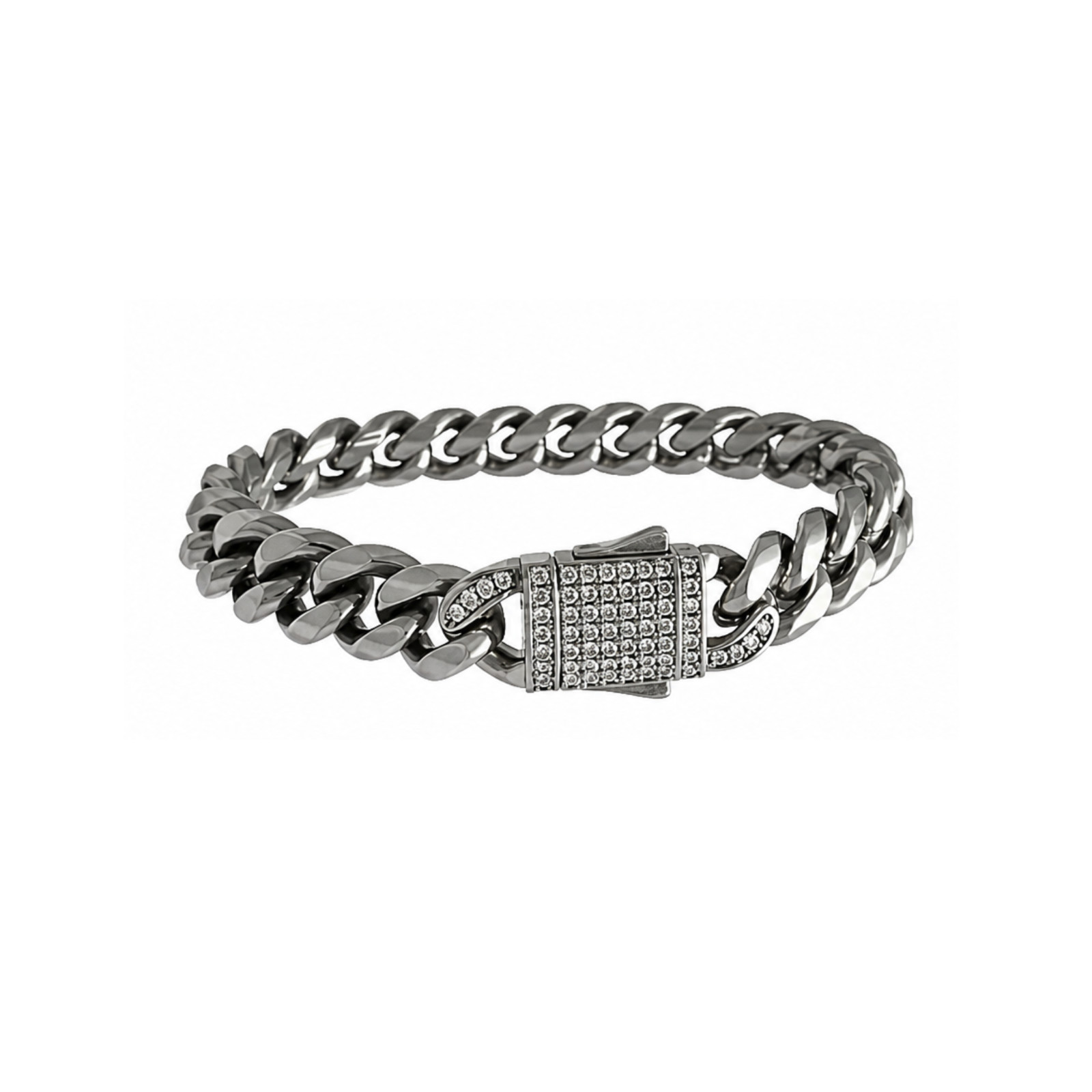 Stainless Steel Cuban Link Bracelet with CZ Stones | Non-Tarnish Bracelet