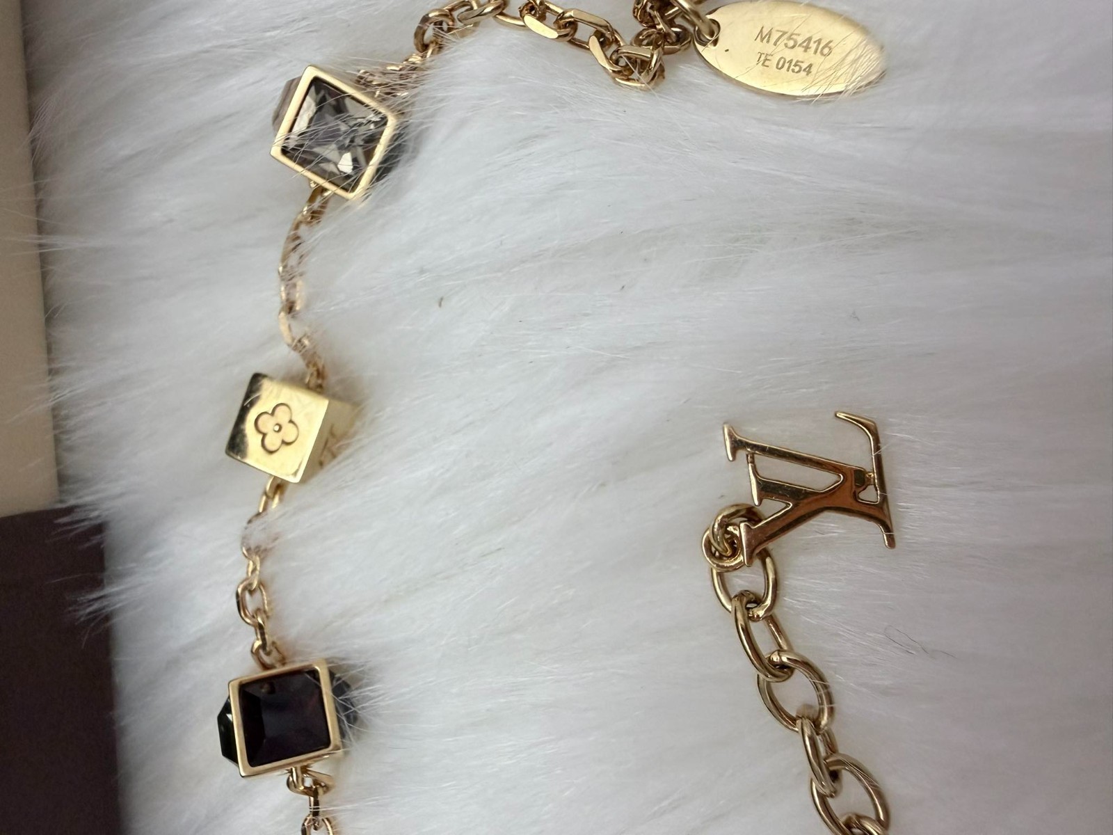 Authentic LOUIS VUITTON Cube Bracelet Gold Tone Crystal Monogram