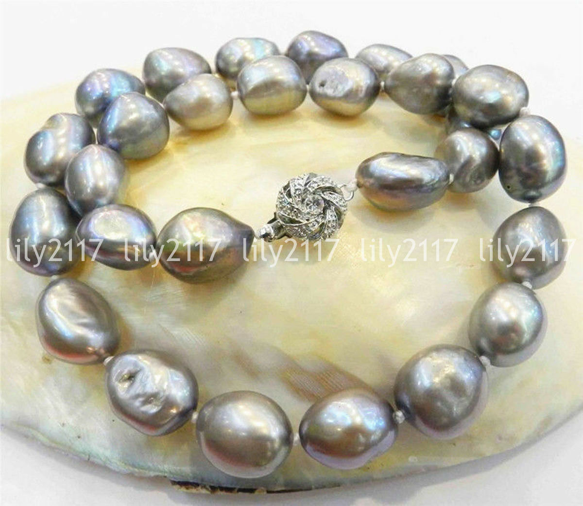 6-11mm Real South Sea Gray Natural Baroque Freshwater Pearl Necklace 14-48”