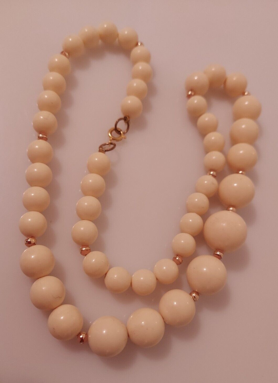 vintage cream bead strand necklace 23″ long beige off-white