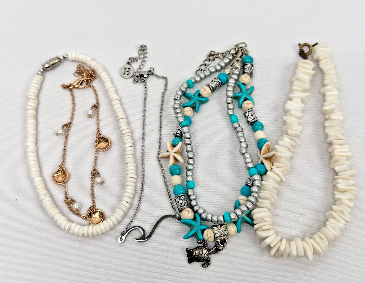 Ankle Bracelet Anklet Double Beaded Turtle Beach Seashell BOHO Mixed Lot (5)