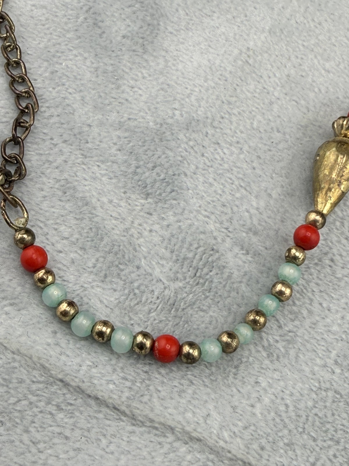 Bohemian Retro Layered Necklace Tibetan Style Red Blue Beads Gold Tone 26″