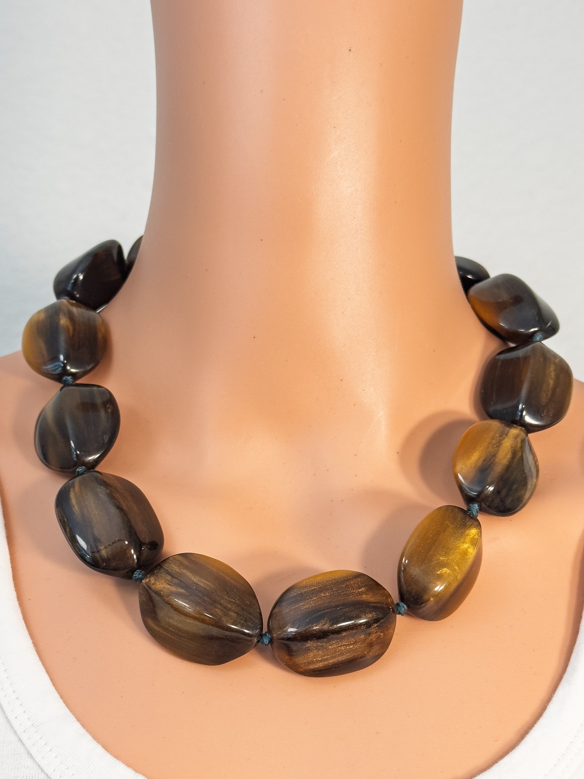 Banana Republic Chunky Tiger’s Eye Lucite Beaded Necklace on Knotted Cord