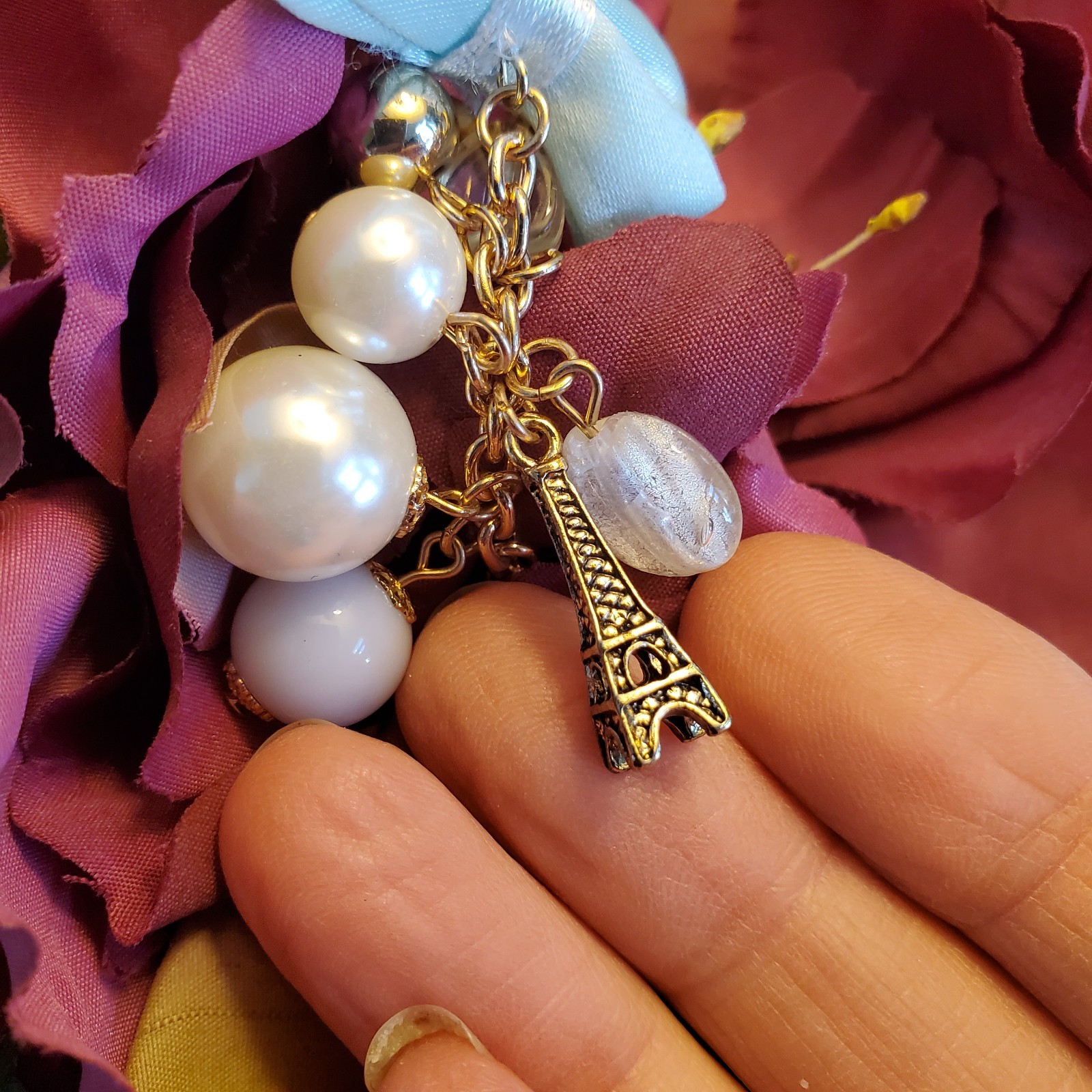 Paris Icons Long Necklace Goldtone – Musee d’Orsay Clock & Eiffel Tower – Heart