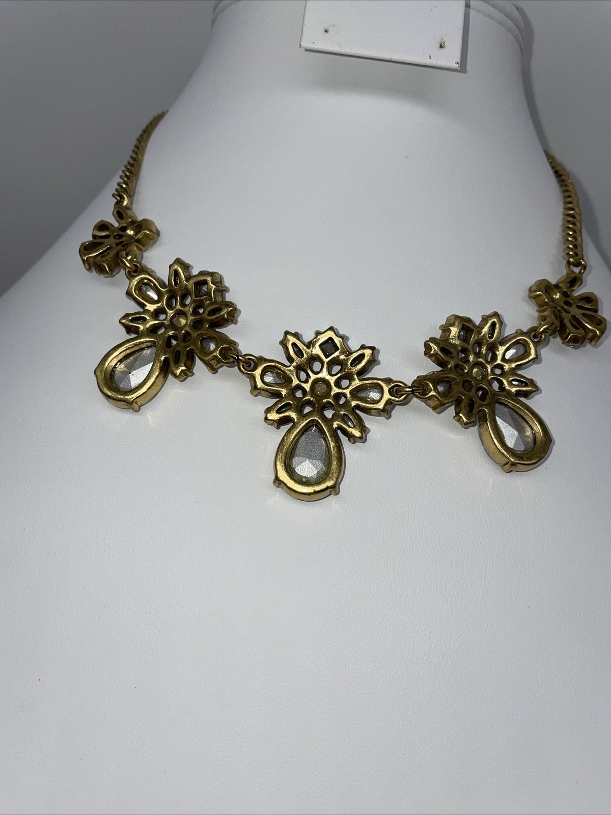 J Crew Necklace Bling Statement Goldtone Clear Rhinestone 16” W/3” Extender
