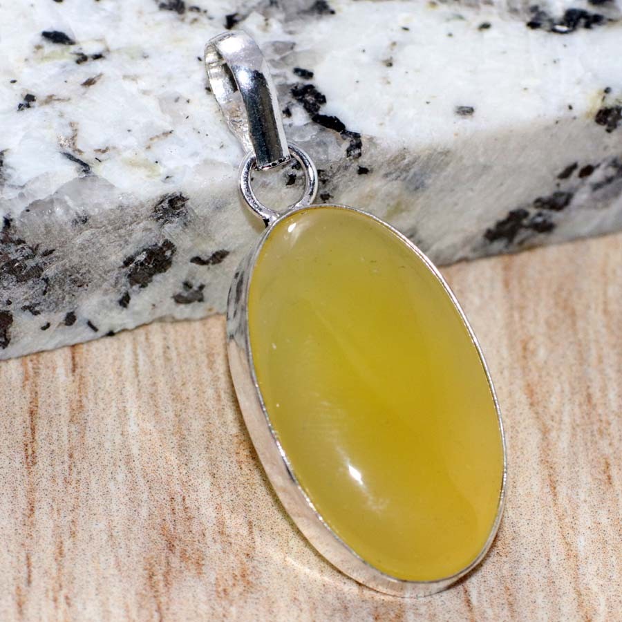 925 Silver Plated Yellow Chalcedony Pendant 1.8″ Gift For Mom Fashion Sale GW
