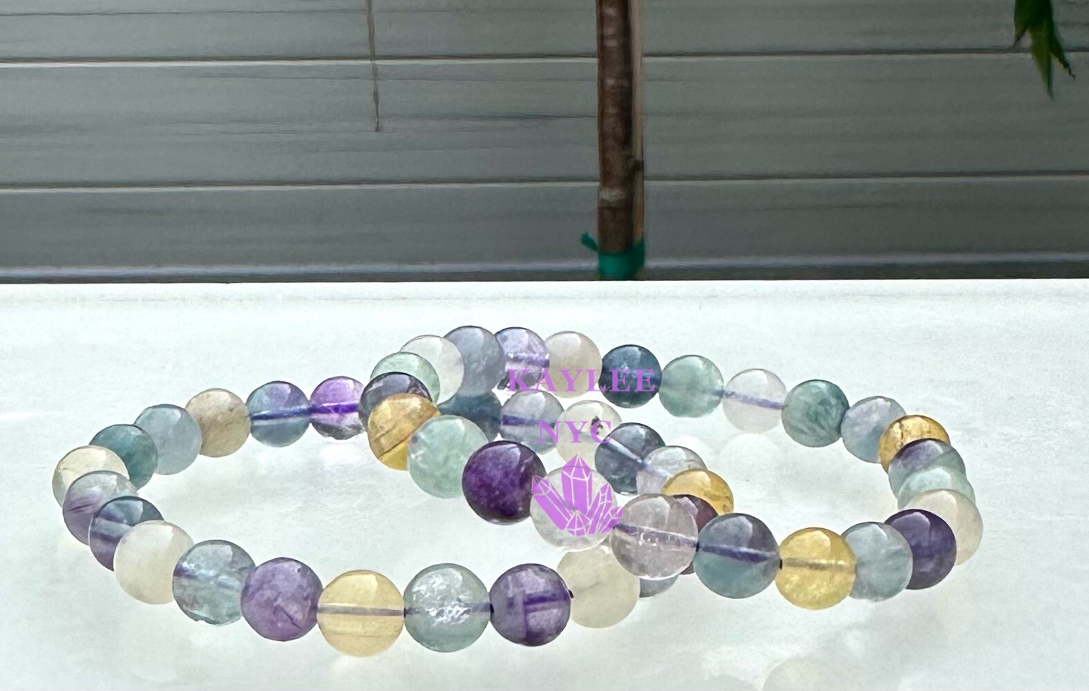Wholesale Lot 6 Pcs Natural Rainbow Fluorite 8mm 7.5” Crystal Stretch Bracelet