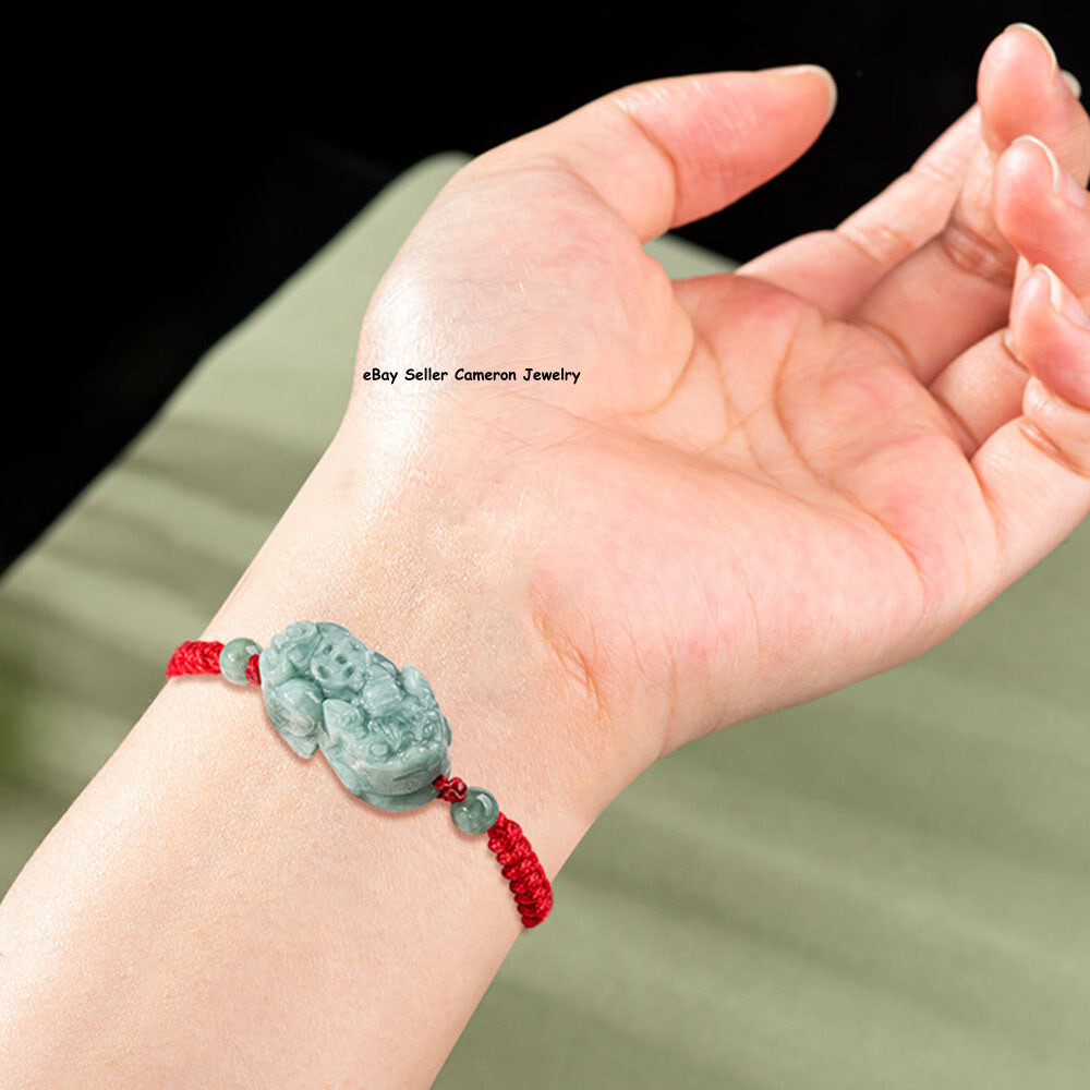 Real Grade A Natural Green Jade Jadeite Women Lucky Pixiu Beads Knitted Bracelet