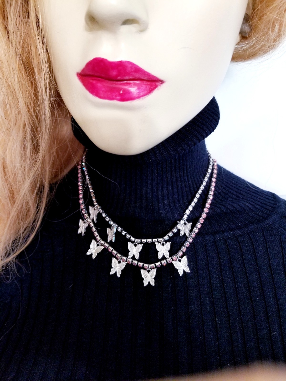 4 x Butterfly Crystal Choker Rhinestone Statement Necklace Bridal Prom Pageant