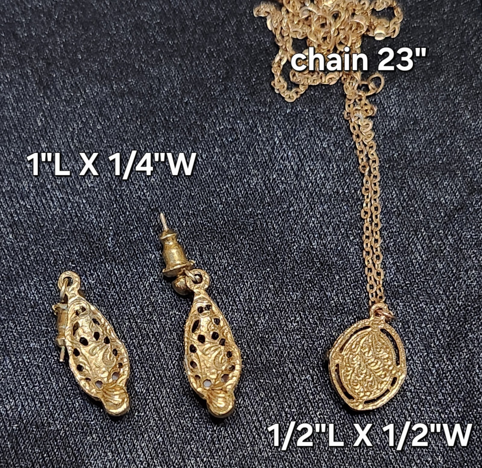 Gold Tone Pink Rose Cameo Pendant Necklace & Dangle Earrings , 23 in Chain
