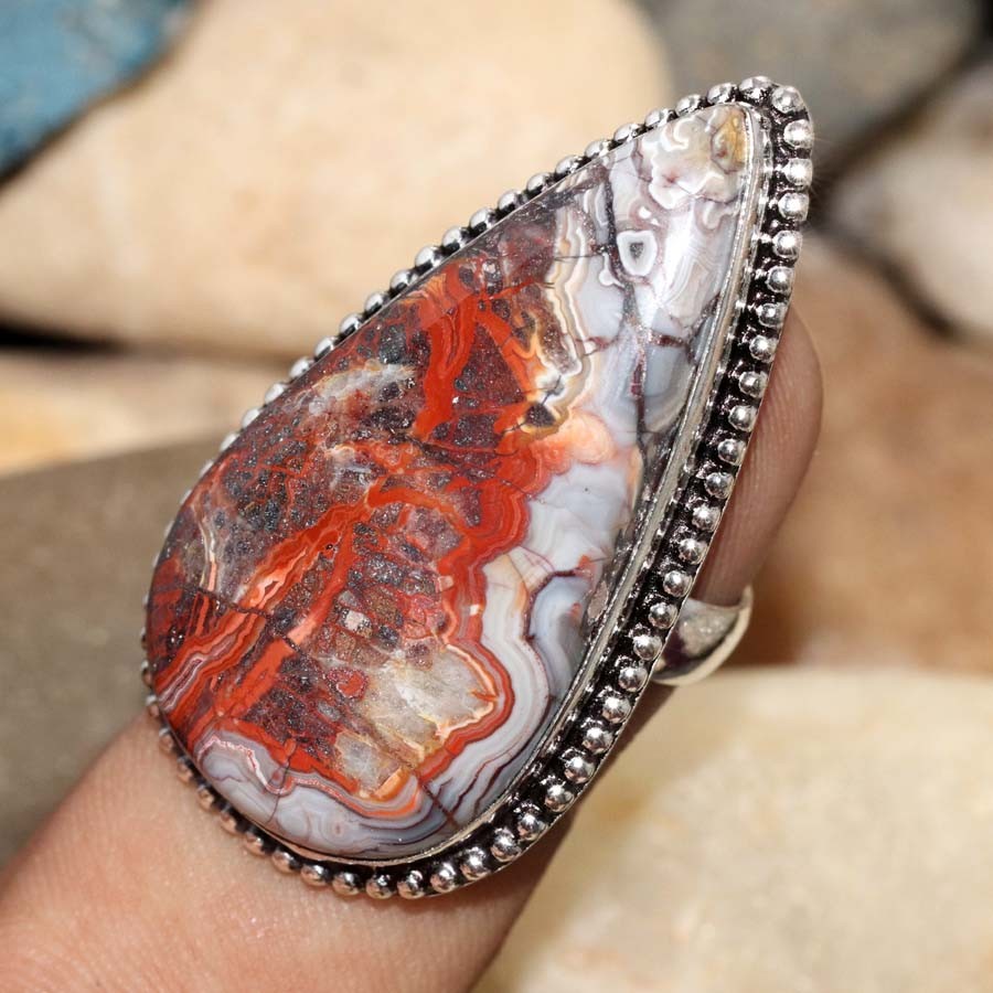 925 Silver Plated Lake Superior Agate Ring US 6 Christmas Special Offer GW