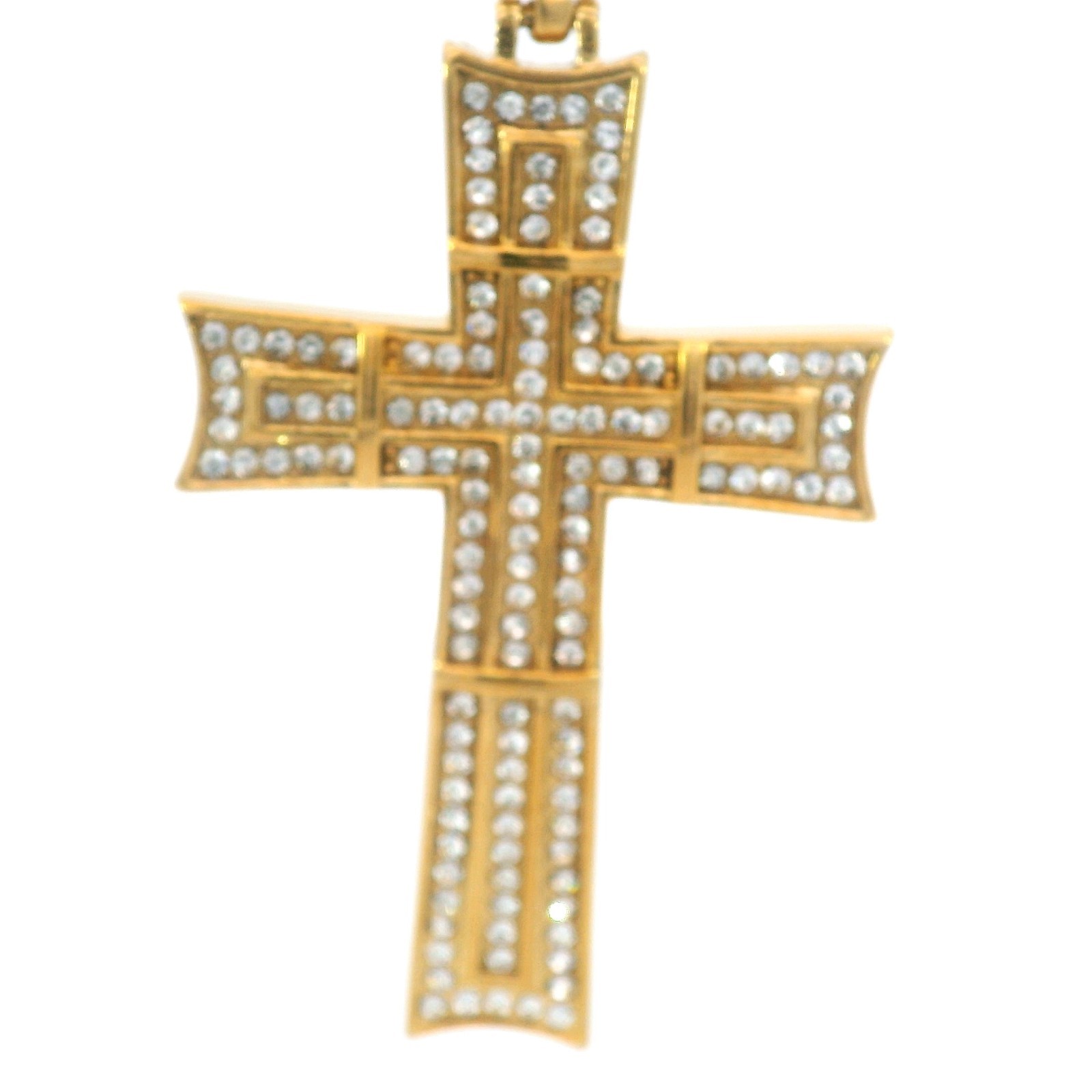Tioneer Big Cross Cz 14K Gold Plated Steel Pendants with CZ 24 inch Box Chain