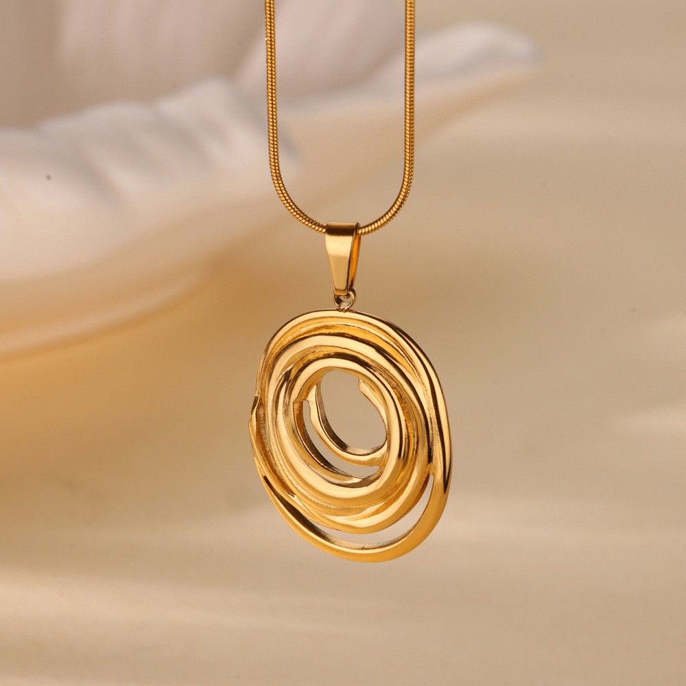 Gold Abstract Pendant Necklace Sculptural Oval Modern Minimal Statement Jewelry