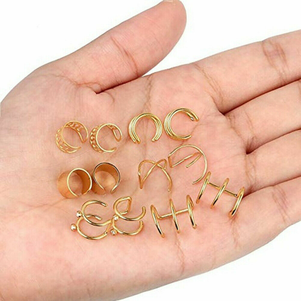 12PCS Ear Clip Cuff Wrap Fake Earring Stud Hoop Non Piercing Cartilage Helix Set