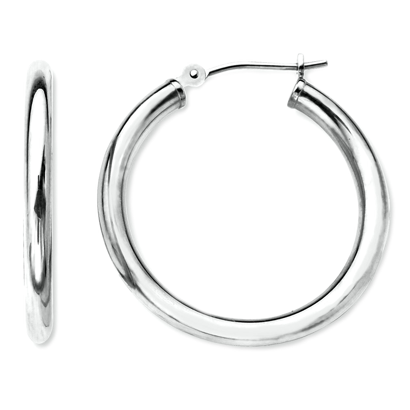 14K White Gold 2MM Shiny Round Tube Hoop Earrings, 40mm