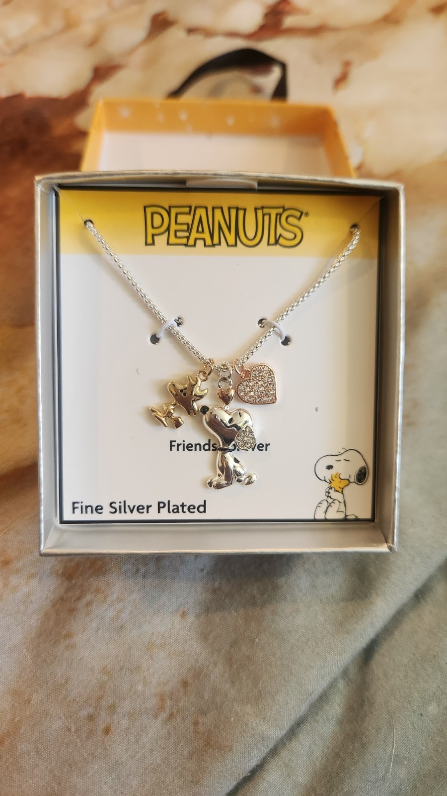 Peanuts Snoopy Fine Silver Plated Necklace Charm Set Jewelry Collectible
