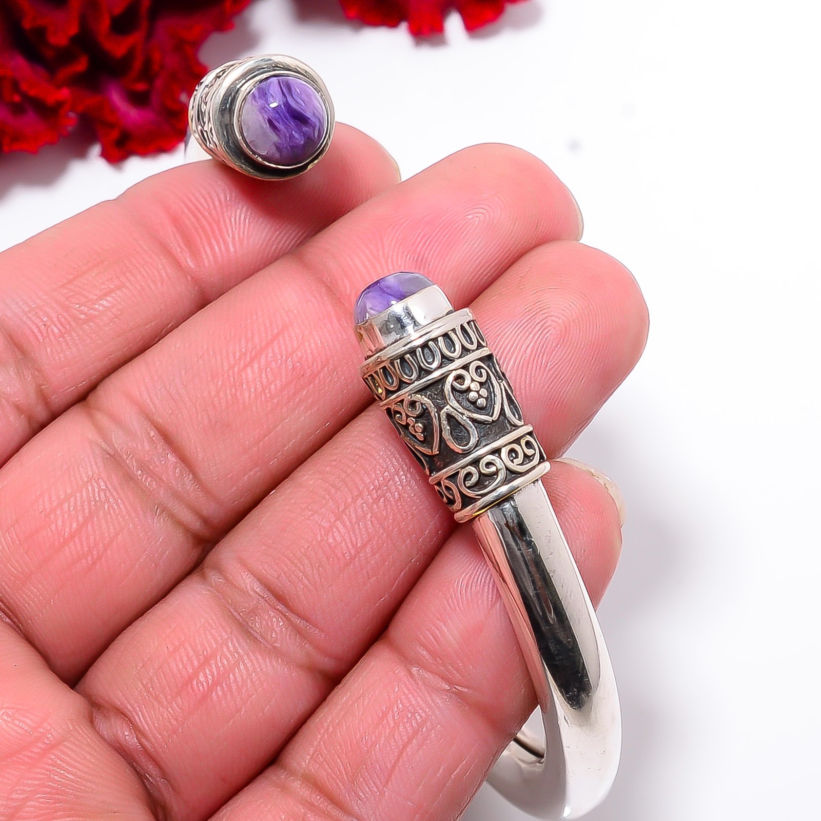 Purple Charoite – Siberia 925 Sterling Silver Bali Cuff|C1000394153