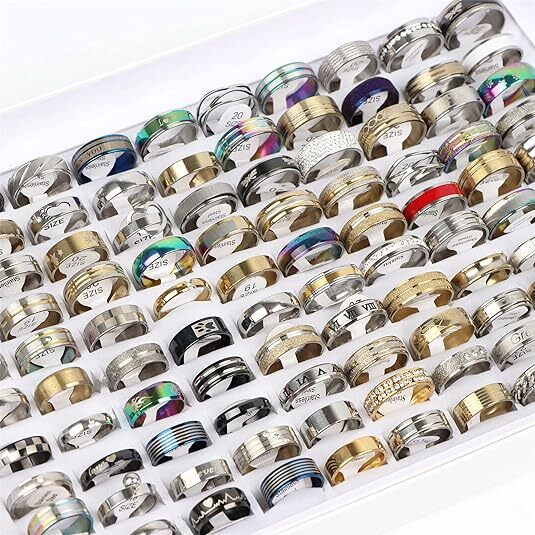 100 X Men’s women’s Fashion Ring Wholesale Bulk Lot Mixed Stainless Steel Rings
