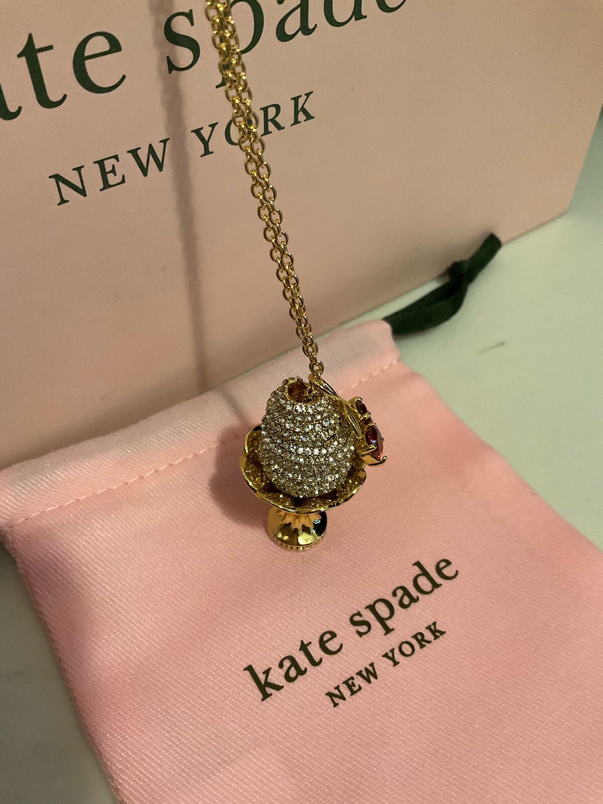 NWT Kate Spade New York 12K Gold Plated Metal Ice Cream Sundae Pendant Necklace