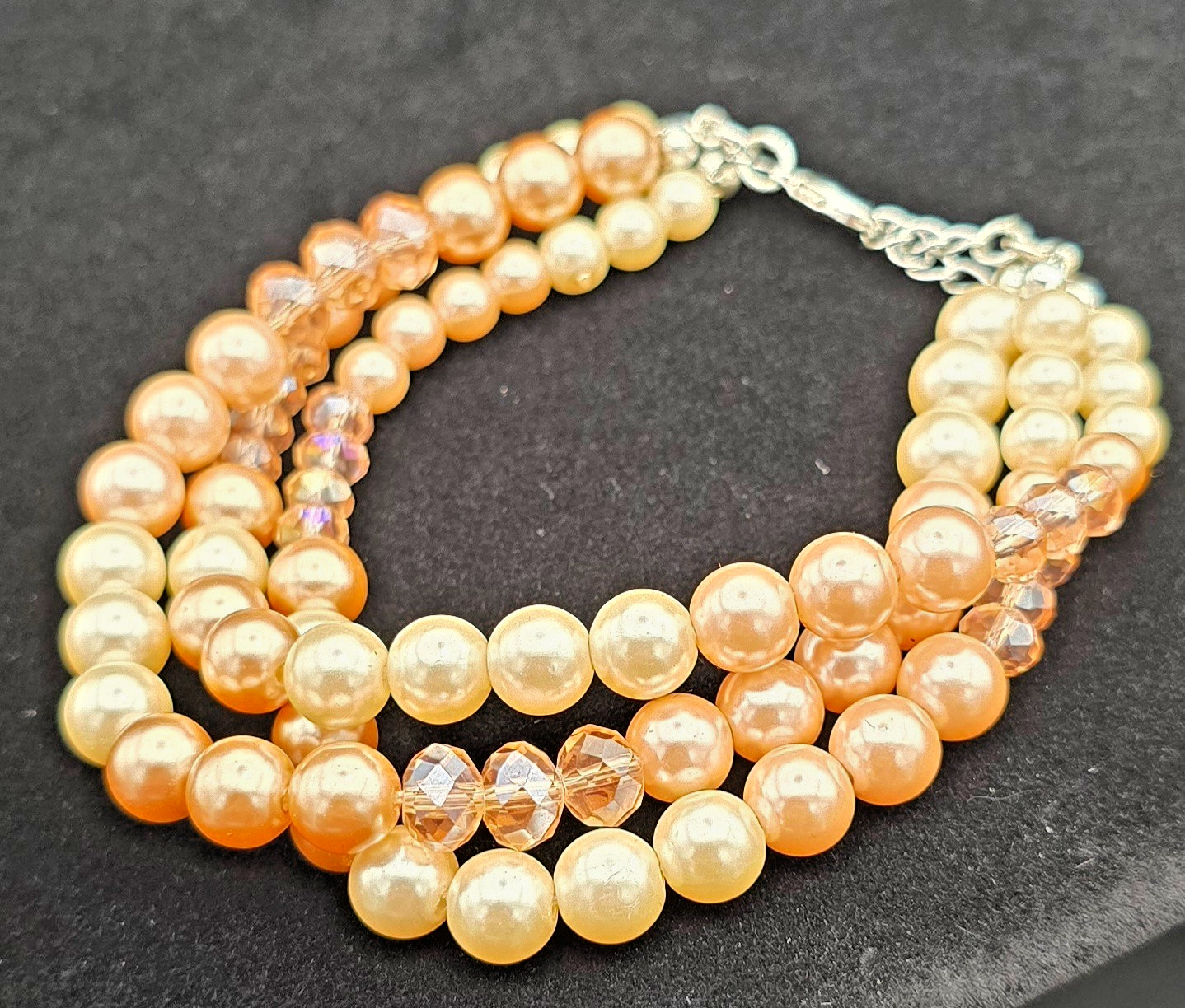 Vintage Avon Silver Tone & Ivory, Baby Pink, & Copper Faux Pearl Bracelet