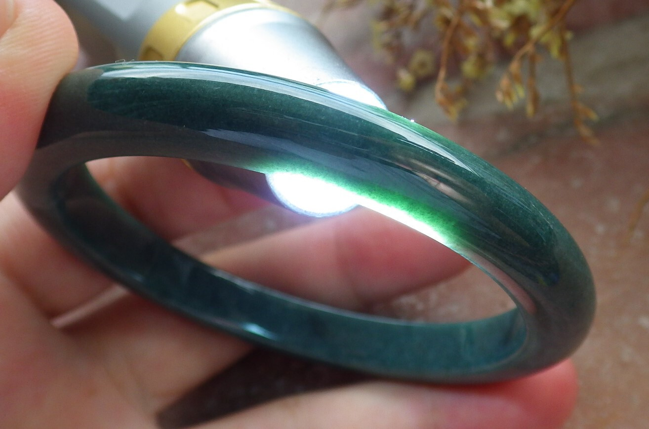 Certified DEEP Green Burma A JADE Jadeite Bangle Bracelet 59mm 手镯 609381 AS