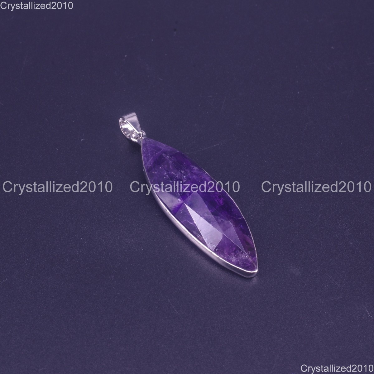 Natural Gemstones Amethyst Crystal Fluorite Navette Healing Reiki Chakra Pendant