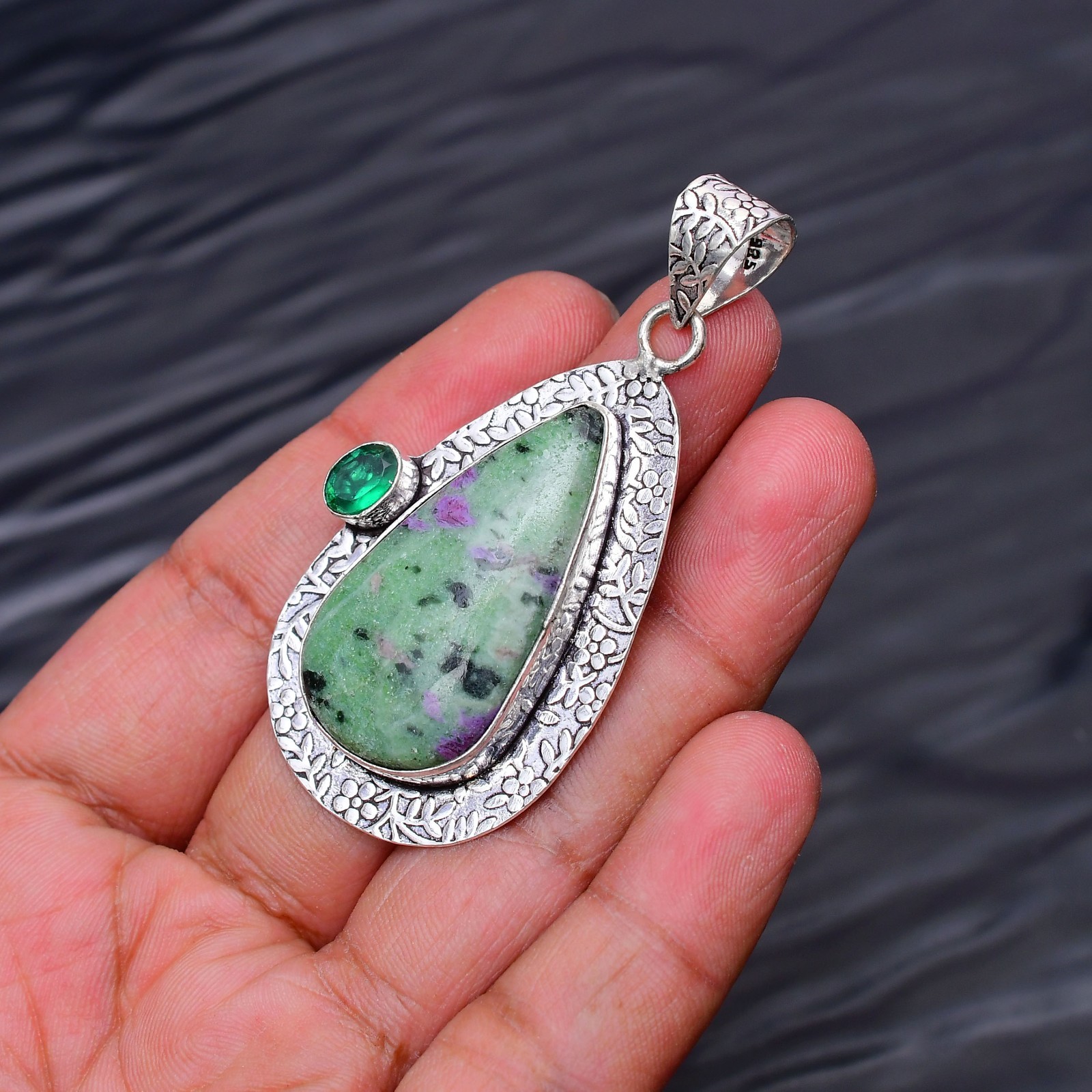 Ruby Zoisite Gemstone 925 Sterling Silver Handmade Pendant Approx – 2.36″