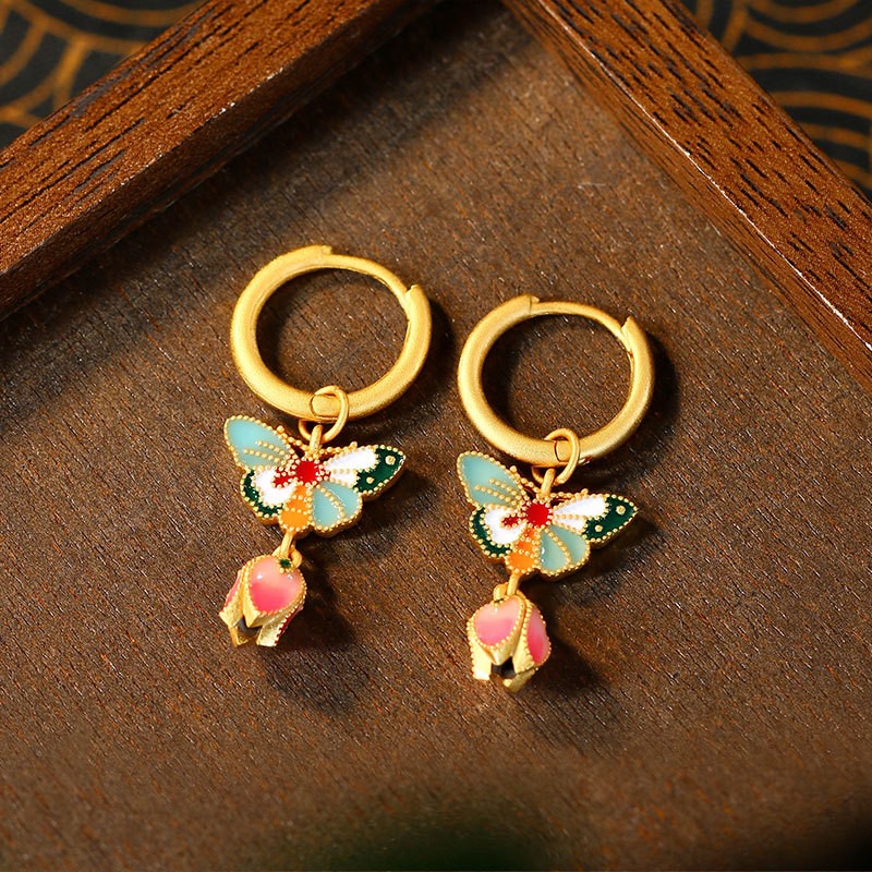 Butterfly Flower Drop Dangle Earrings Gold Tone Hoop Earring Jewelry Party Gifts