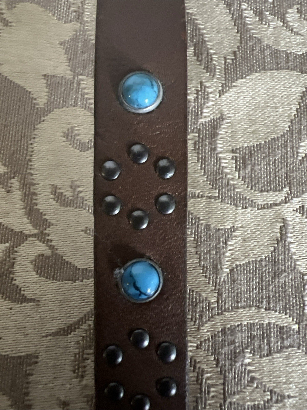 Cowhide Leather Turquoise Studded Western Cuff Bracelet Boho Cowgirl Rodeo