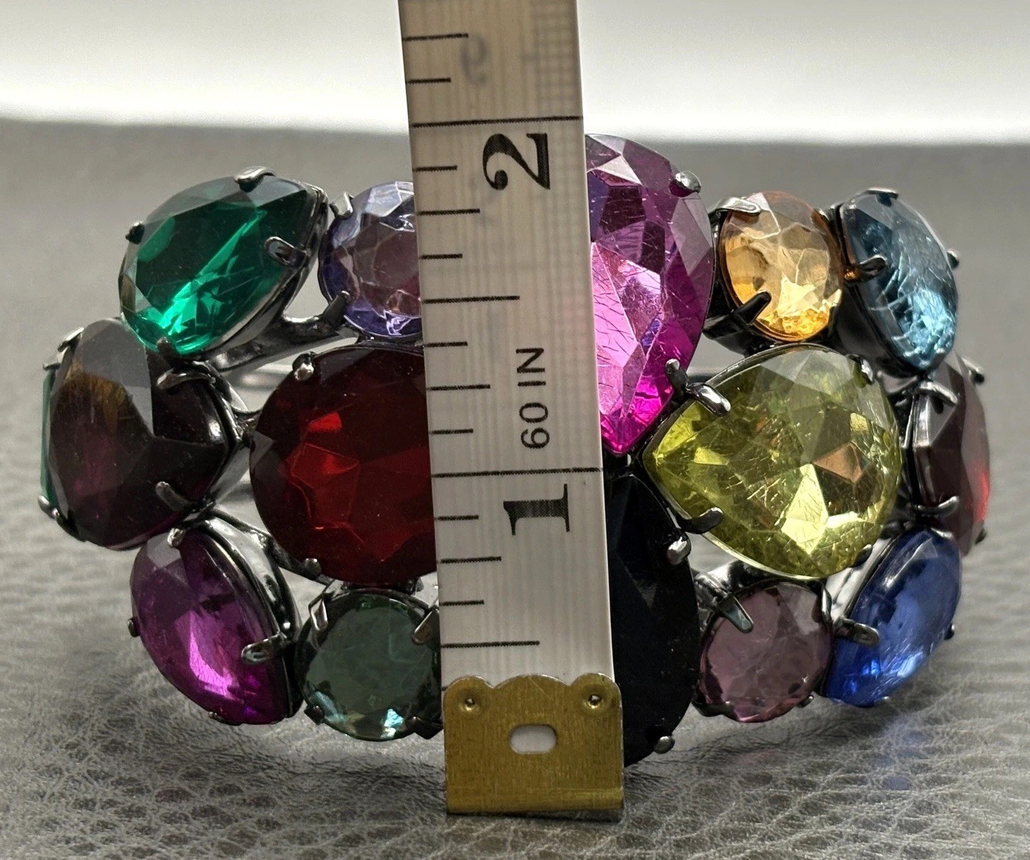 Multicolor Faceted Glass Rhinestone Hinged Bangle Bracelet Statement Piece