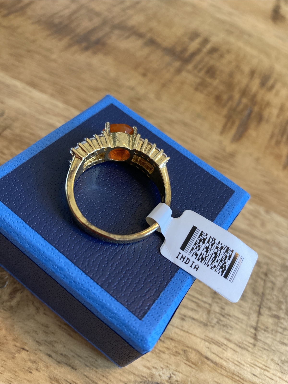“ORANGE” Ring & Earrings with Box Gold Plated STERLING SILVER Size 10 NIB